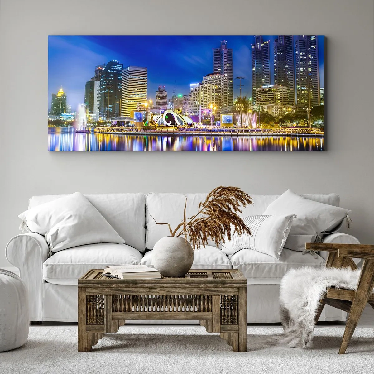 Canvastavla - Bild på duk - Metropolens regnbågsnatt - 100x40 cm