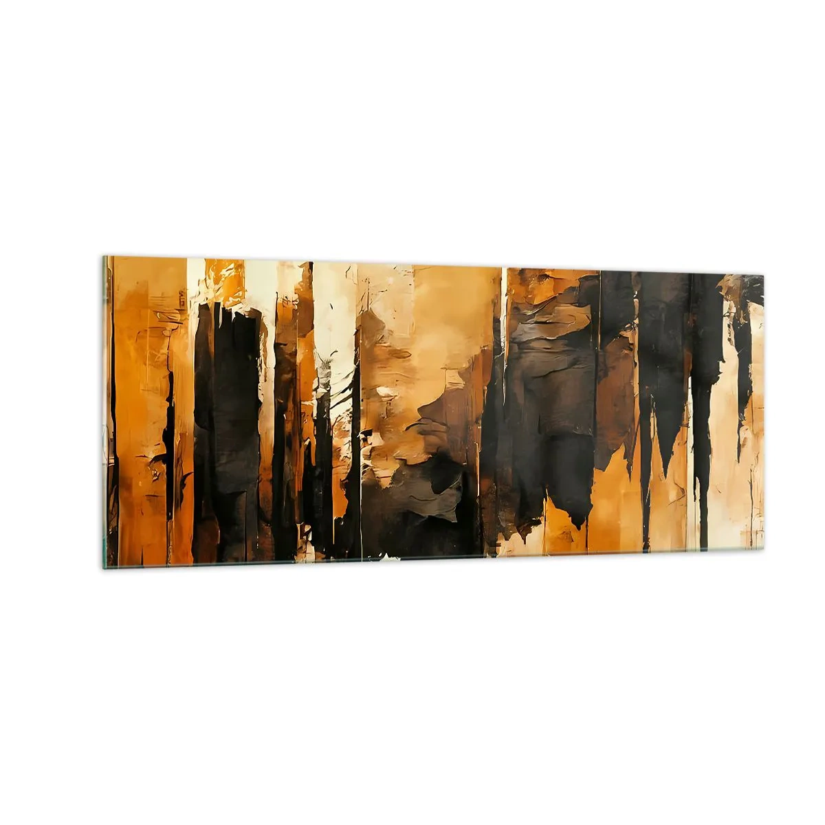 Glastavla - Bild på glas - Harmoni av svart och guld - 100x40 cm