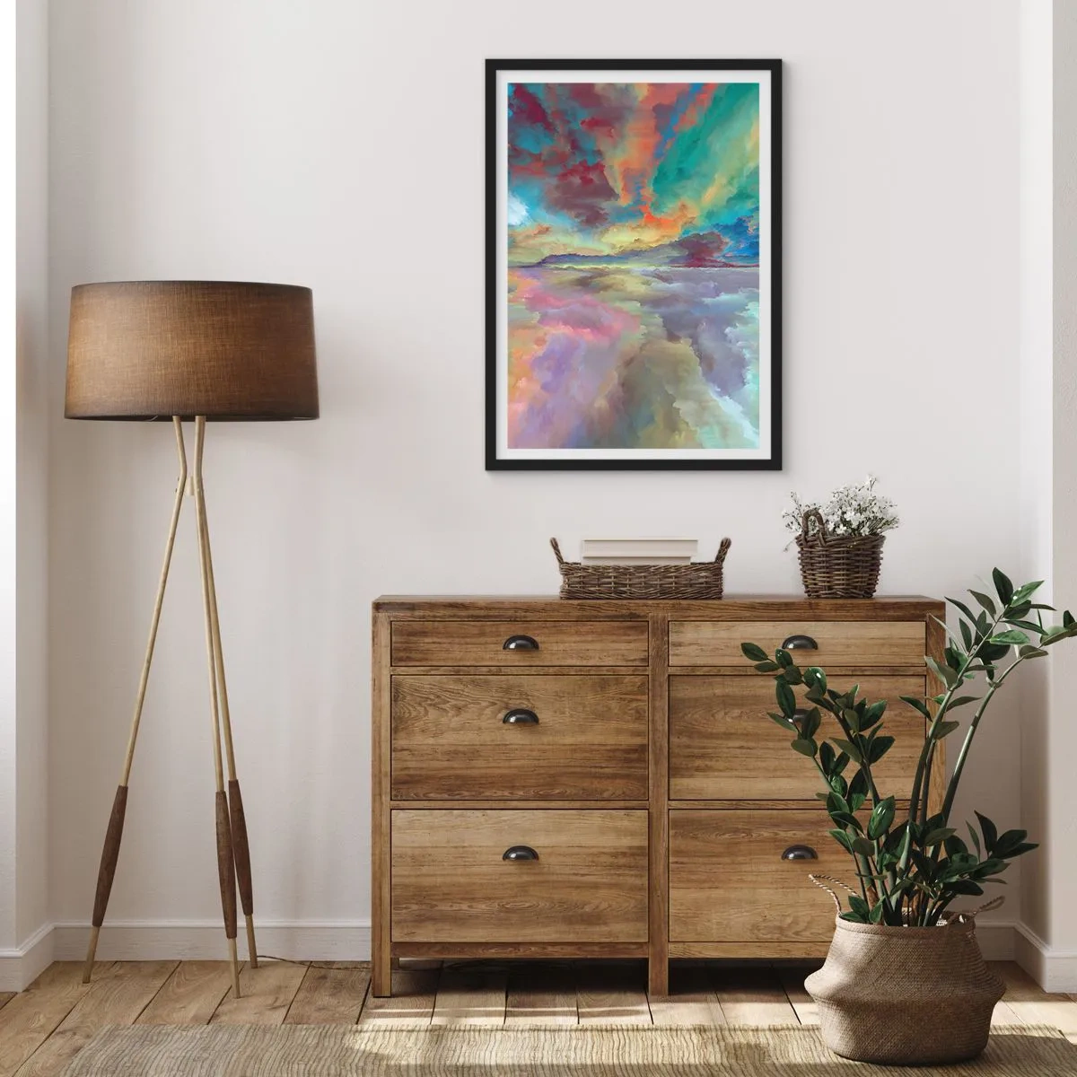 Affisch i svart ram - Färgglad himmel i konstnärlig tolkning - 50x70cm - Två himlar - Modern väggdekoration för vardagsrum och sovrum ARTTOR
