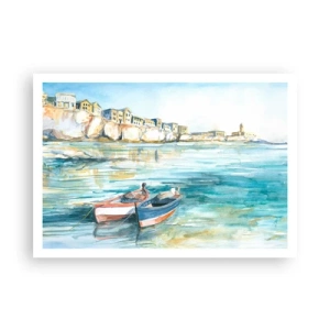 Affisch - Landskap i azurblått - 100x70 cm