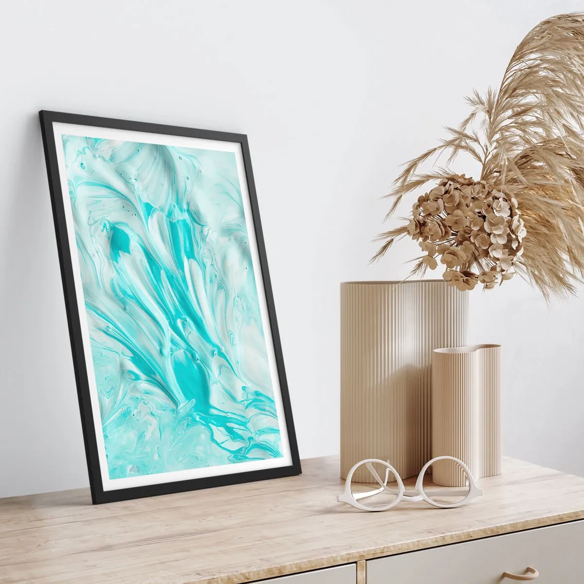 Affisch i svart ram - Turkos abstrakt mönster - 50x70cm - Alltid tillsammans - Modern väggdekoration för vardagsrum och sovrum ARTTOR