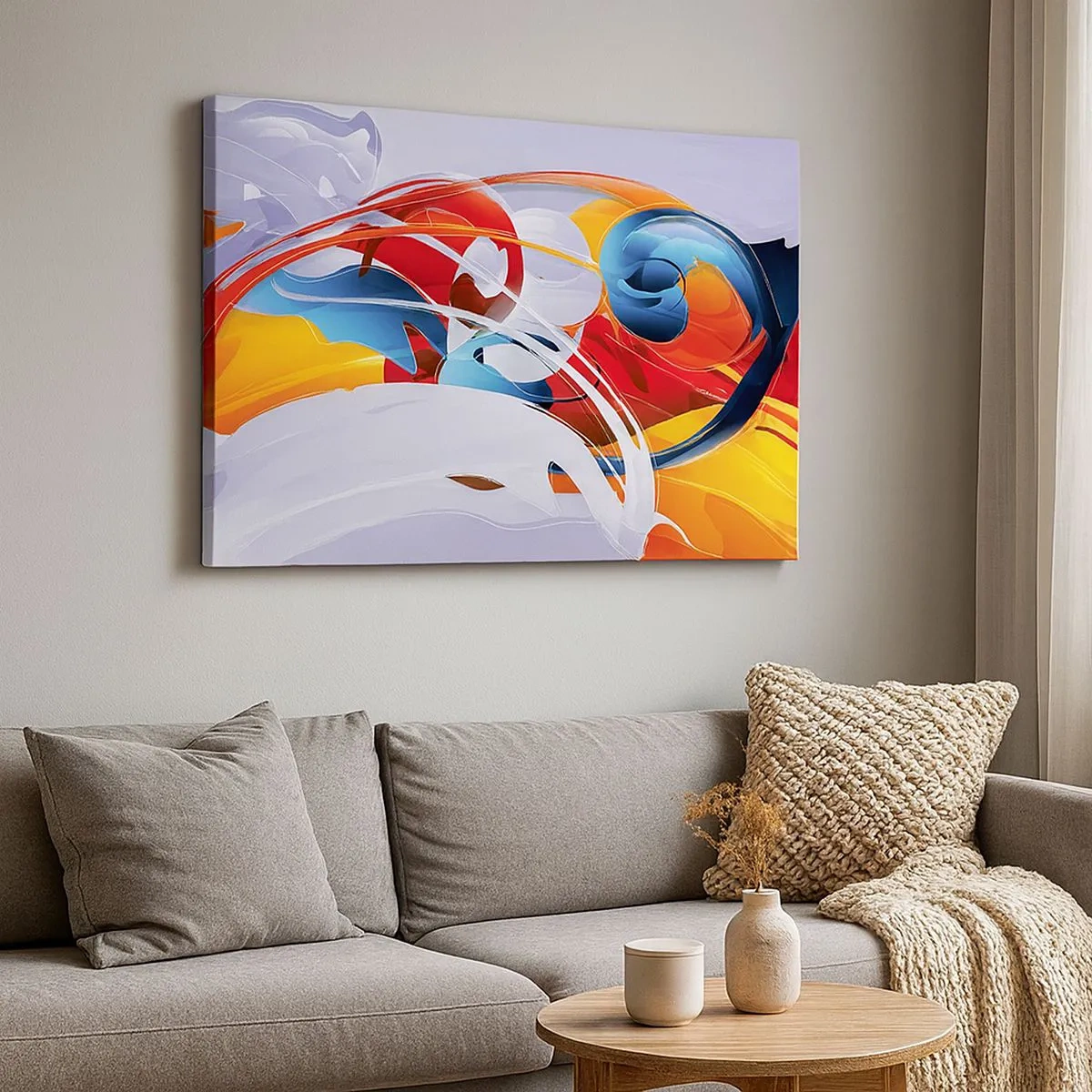 Canvastavla - Bild på duk - Färgglad abstraktion med dynamiska linjer och livfulla färger - 70x50cm - Elementens dans - Modern väggdekoration för vardagsrum och sovrum ARTTOR