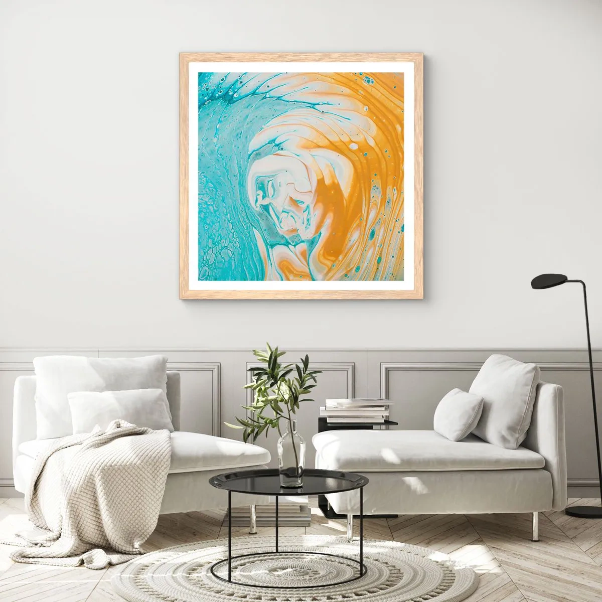 Affisch i ram av ljusek - Pastellfärgad virvel - 60x60 cm
