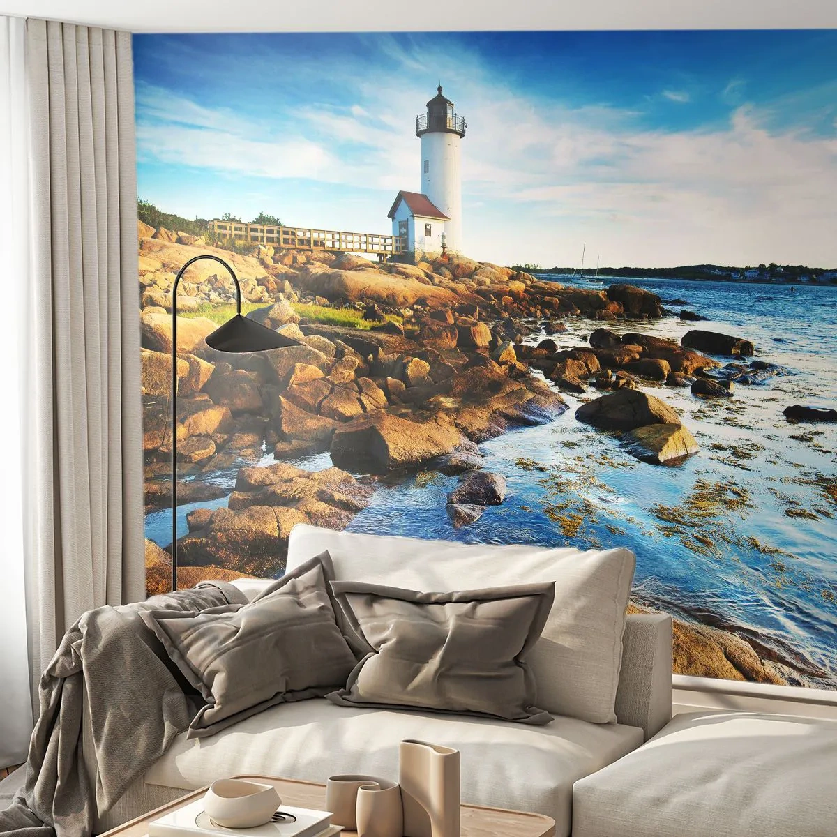 Fototapet Premium Sand - Kom lyckligt tillbaka, jag väntar - Landskap, Fyr, Atlanten - 300x210 cm