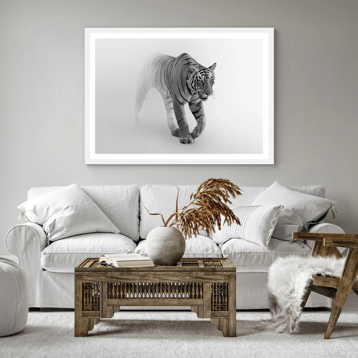 Affisch i vit ram - Gömd i dimman - 40x40 cm