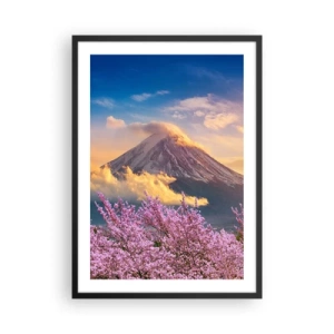 Affisch i svart ram - Mount Fuji omgivet av körsbärsblommor vid solnedgången - 50x70cm - Japansk helgedom - Modern väggdekoration för vardagsrum och sovrum ARTTOR