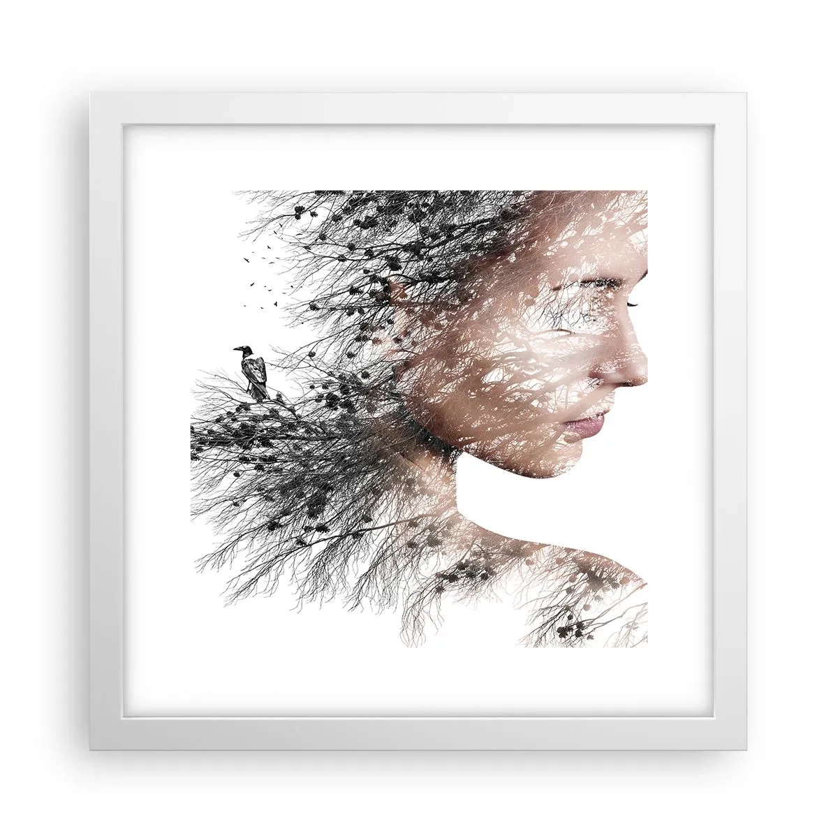 Affisch i vit ram - Skogens ande - 30x30 cm