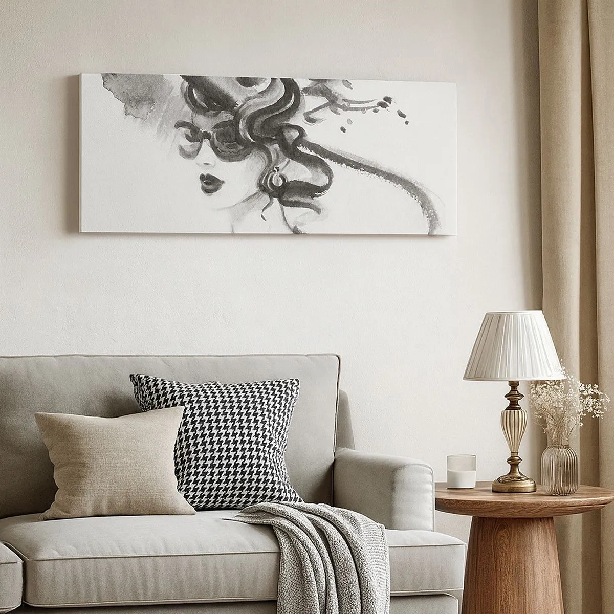 Canvastavla - Bild på duk - Dam med karaktär - 100x40 cm