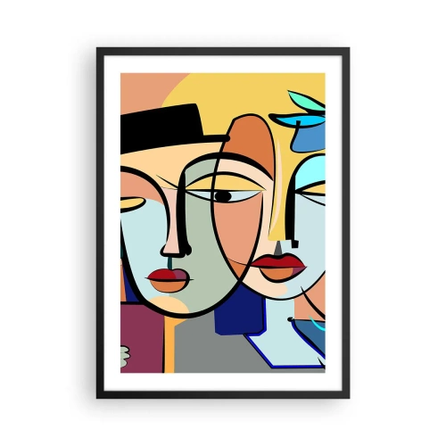 Affisch i svart ram - Färgglad abstrakt komposition av ansikten i kubistisk stil - 50x70cm - Picassos randez vous - Modern väggdekoration för vardagsrum och sovrum ARTTOR