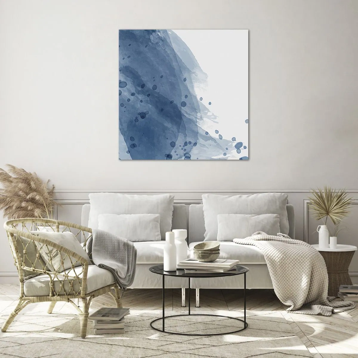 Glastavla - Bild på glas - Blå tyll - 50x50 cm
