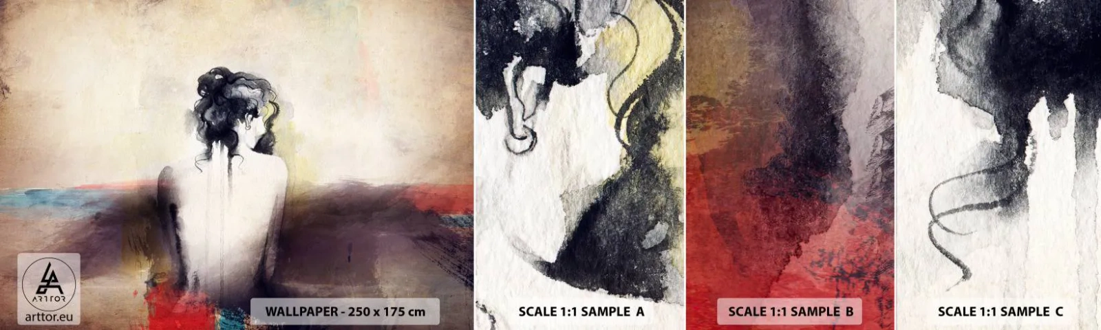 Fototapet Prov Standard Eco - Moderata linjer, ovala former - Kvinna, Kropp, Bit - 100x30 cm