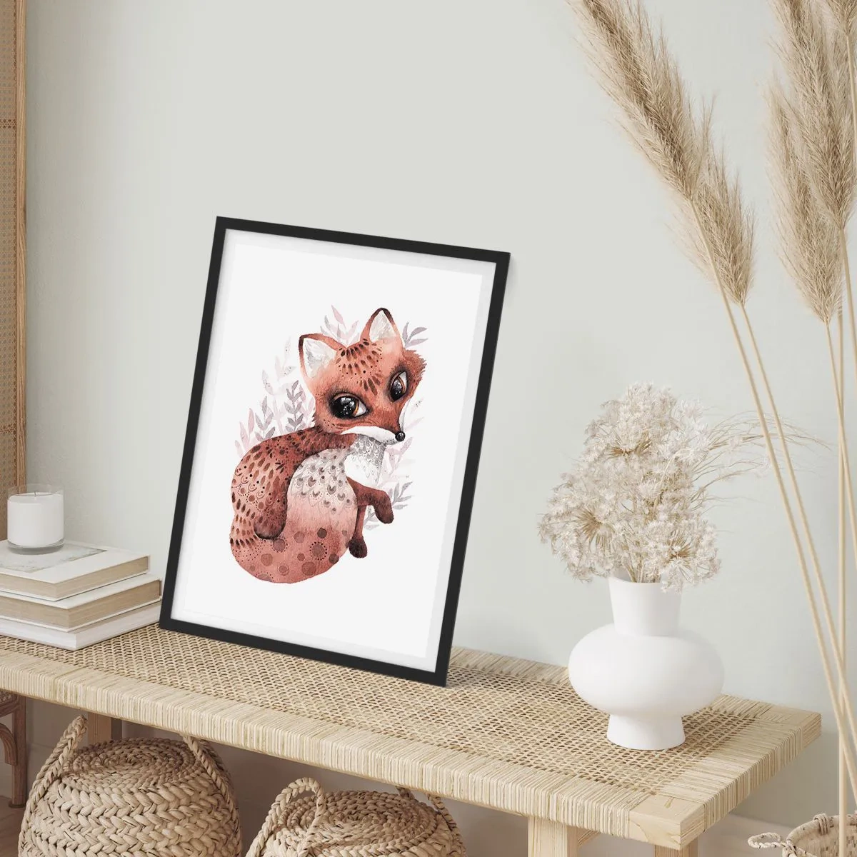 Affisch i svart ram - En söt akvarell räv på en vit bakgrund - 50x70cm - Bara älska - Modern väggdekoration för vardagsrum och sovrum ARTTOR