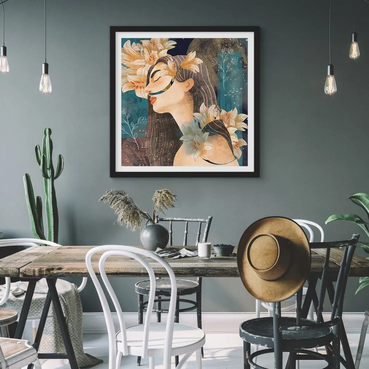 Affisch i svart ram - Sagan om drottning med liljor - 40x40 cm