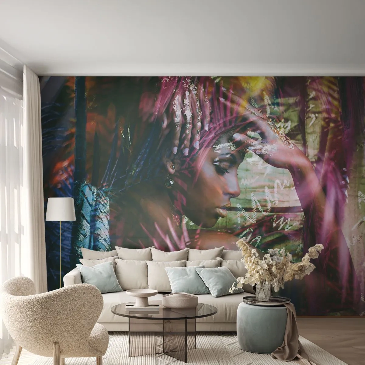 Självhäftande Fototapet Deluxe Sticker - Moder Naturen i djungeln - Kvinna, Afrika, Afrika - 250x175 cm