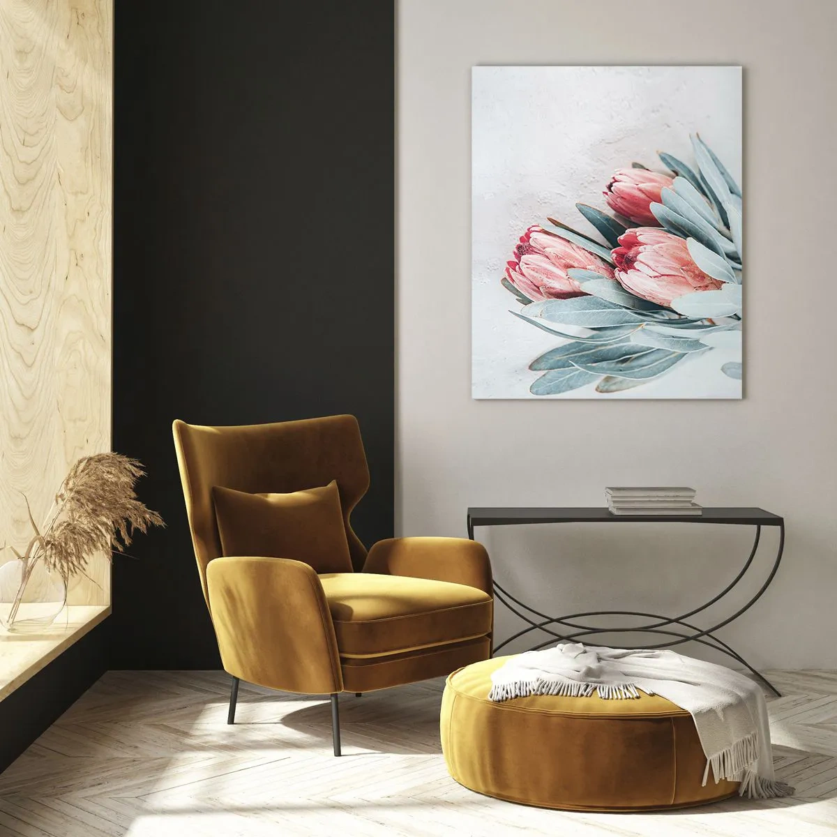 Glastavla - Bild på glas - Generad av sin skönhet - 50x70 cm