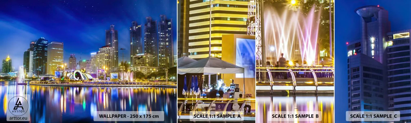 Fototapet Prov Standard Eco - Metropolens regnbågsnatt - Stad, Bangkok, Arkitektur - 100x30 cm