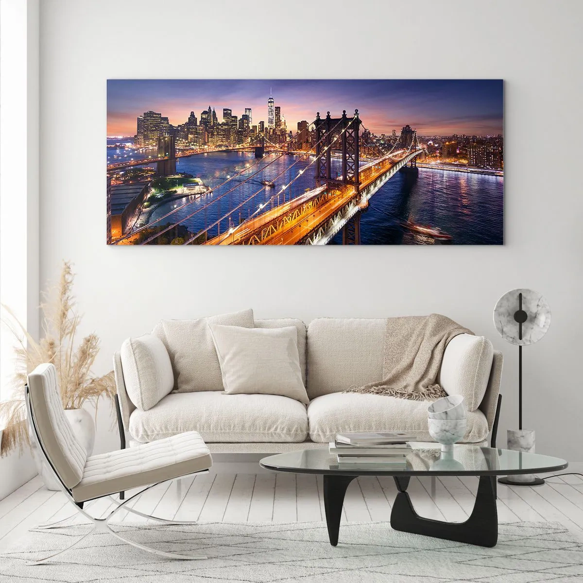 Glastavla - Bild på glas - Över ljusbron till stadens hjärta - 100x40 cm