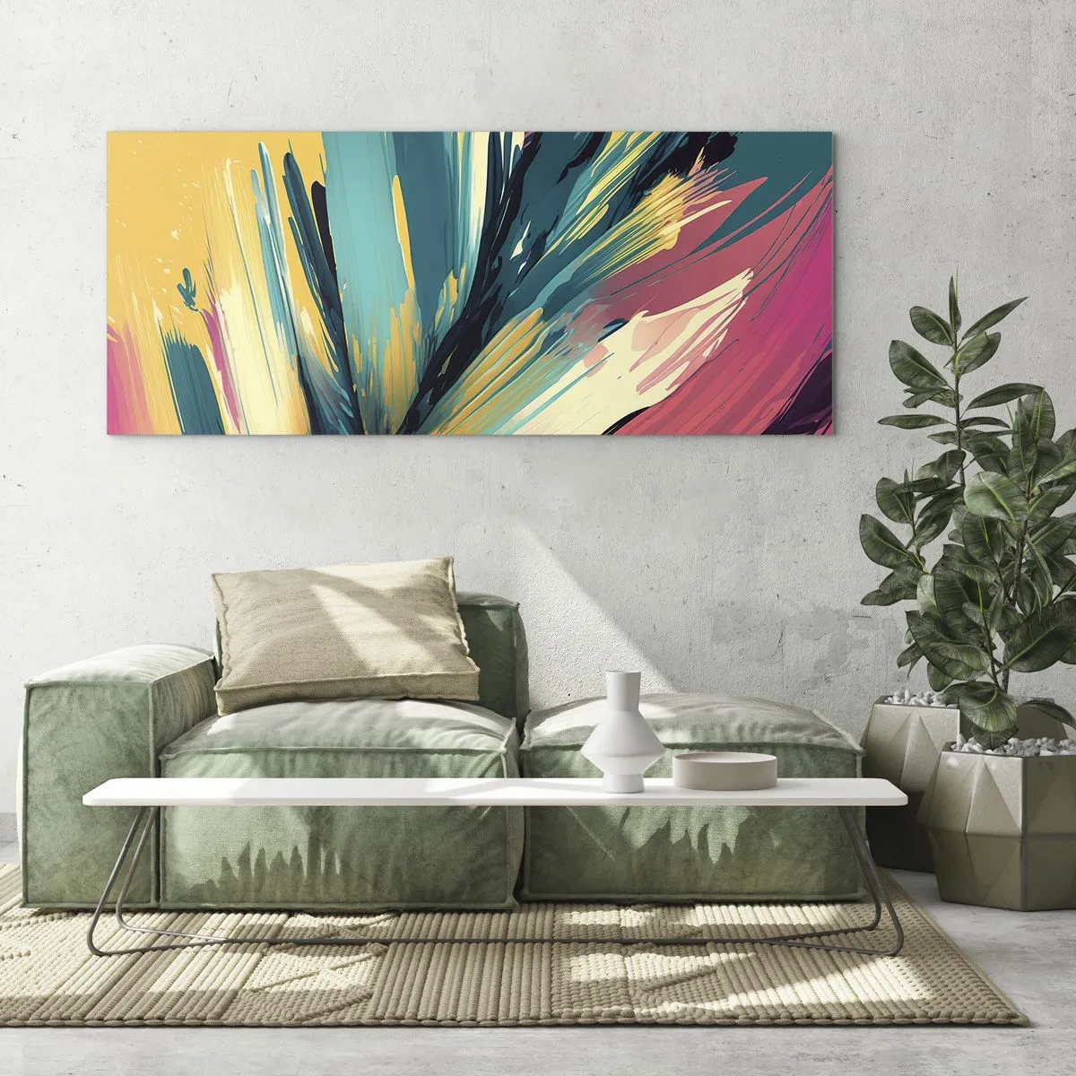 Glastavla - Bild på glas - Komposition - en explosion av glädje - 100x40 cm