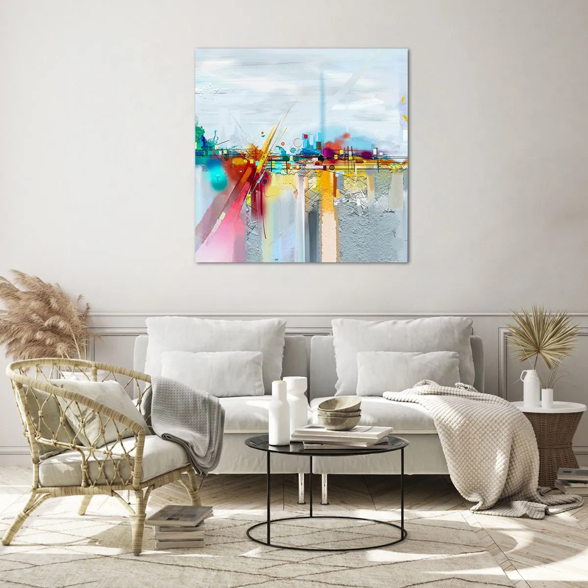 Glastavla - Bild på glas - Glädjens bro över livets flod - 30x30 cm