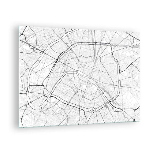 Glastavla - Bild på glas - Svartvit stadskarta med gaturat och cirkulära artärer - 70x50cm - Paris blomma - Modern väggdekoration för vardagsrum och sovrum ARTTOR