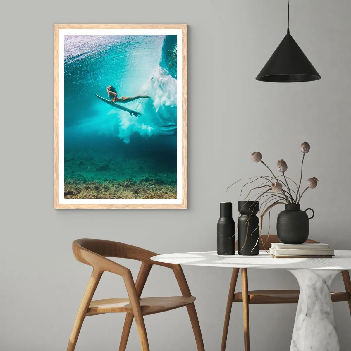 Affisch i ram av ljusek - Undervattenvärld - 61x91 cm