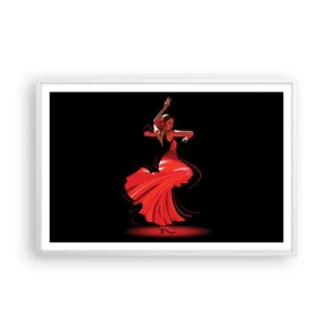 Affisch i vit ram - Flamencos brinnande anda - 91x61 cm
