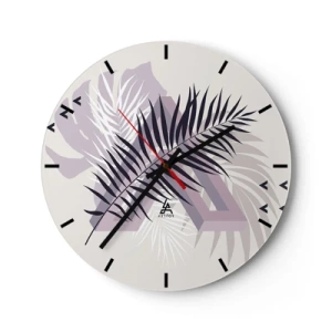 Väggklocka - Klocka på glas - Modern grafik med palmblad - 30x30cm - Skuggans skugga - Modern väggdekoration för vardagsrum, kök och sovrum ARTTOR