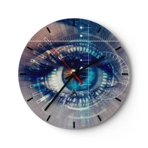 Väggklocka - Klocka på glas - Ett öga omgivet av digital grafik - 30x30cm - Du tror att du känner mig - Modern väggdekoration för vardagsrum, kök och sovrum ARTTOR
