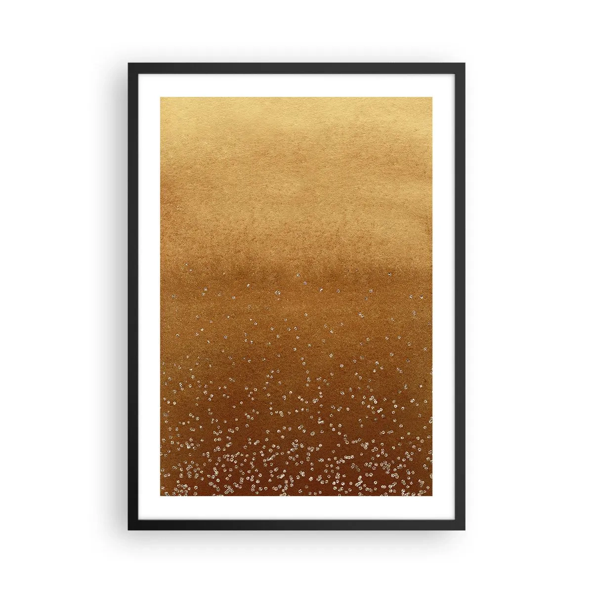 Affisch i svart ram - Gyllene toning med små glittrande element - 50x70cm - Ljusets födsel - Modern väggdekoration för vardagsrum och sovrum ARTTOR