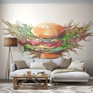 Självhäftande Fototapet Deluxe Sticker - Het frestelse - Gastronomi, Hamburgare, Kulinariskt - 200x140 cm