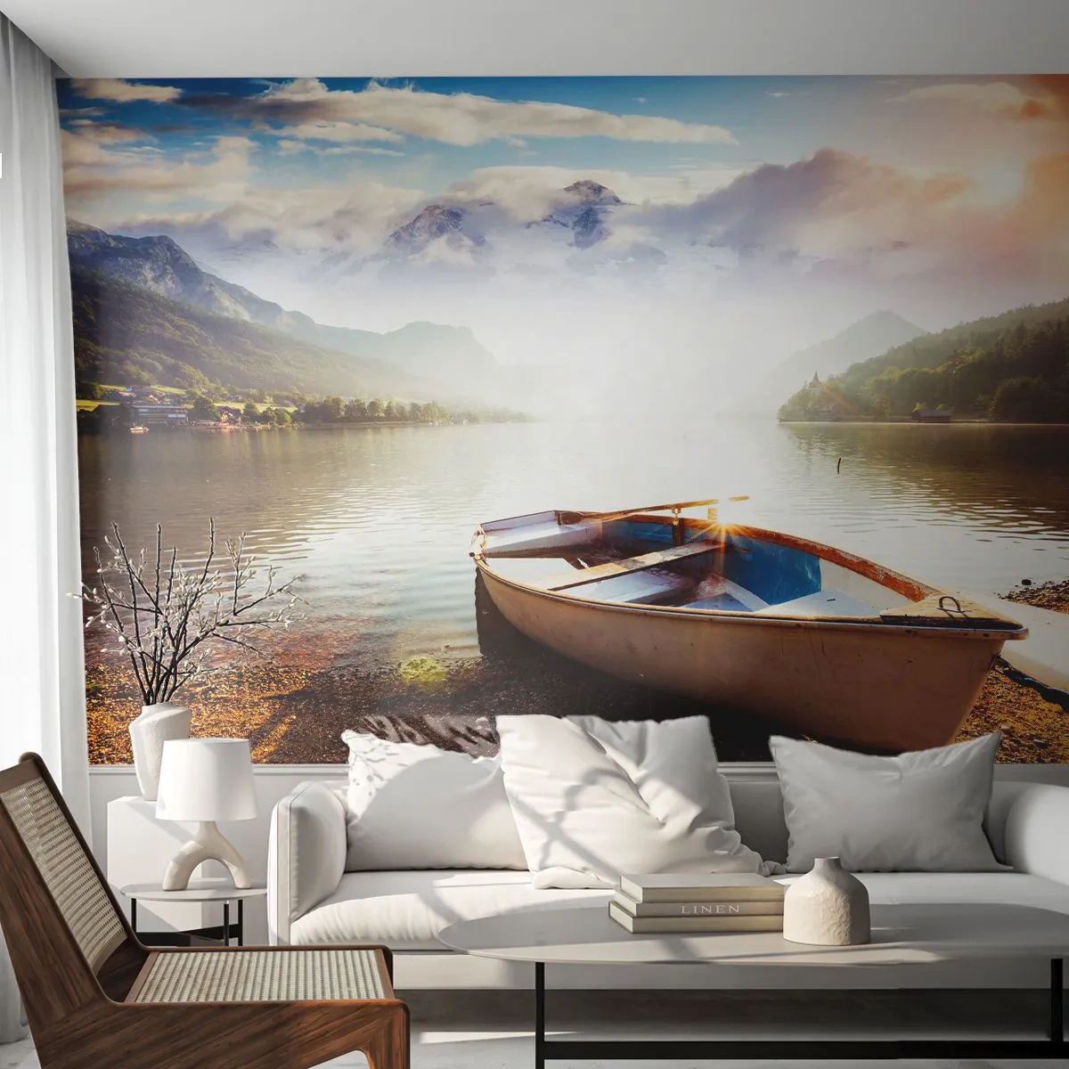 Självhäftande Fototapet Deluxe Sticker - Vid ett stort och rent vatten - Landskap, Sjö, Berg - 250x175 cm