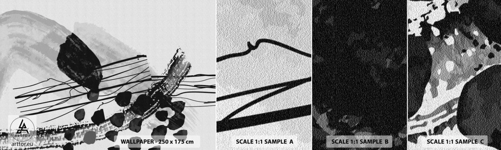Provbit av självhäftande fototapet Deluxe Sticker - Svartvit organisk abstraktion - Abstraktion, Modern, Bit - 100x30 cm