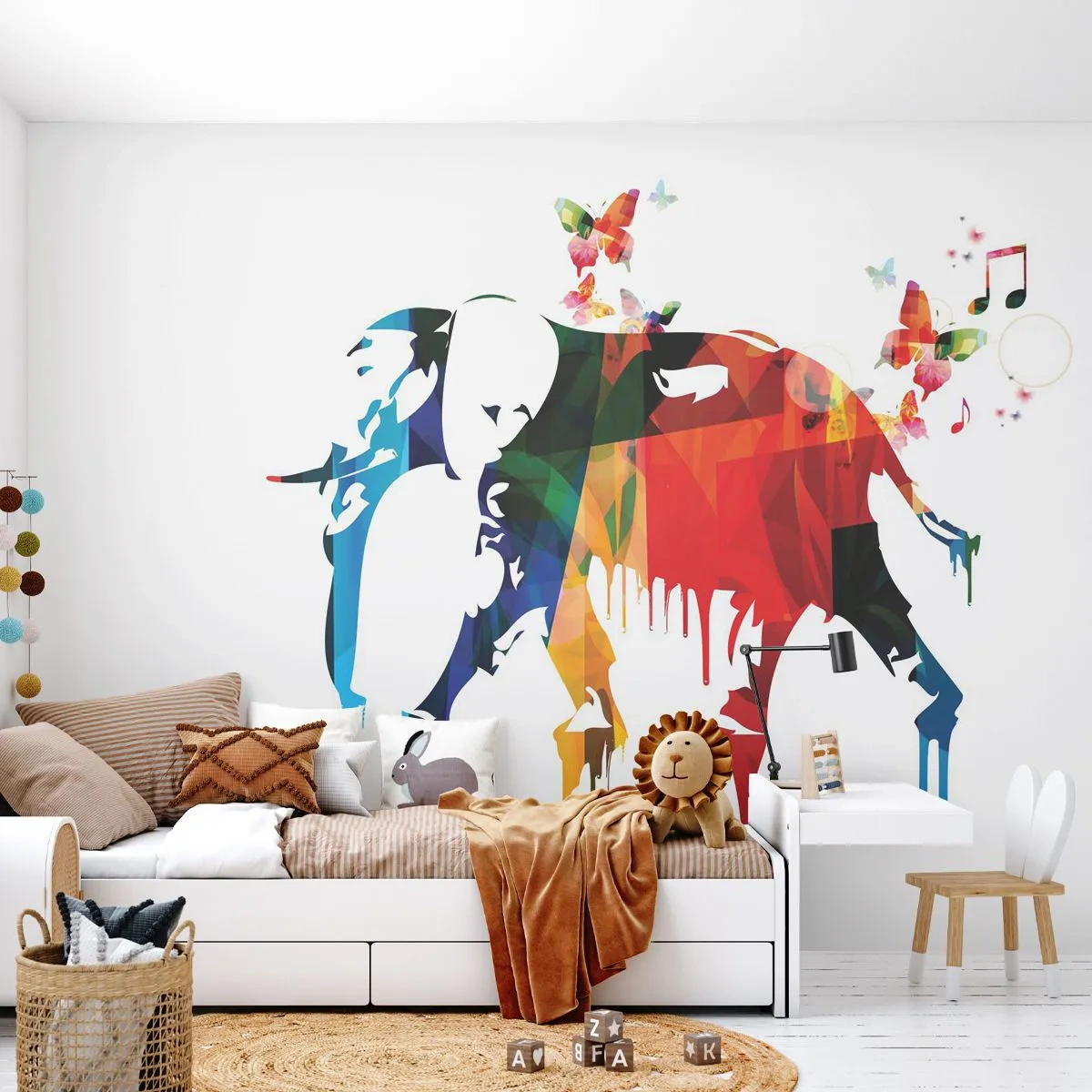 Självhäftande Fototapet Deluxe Sticker - Var och en kan dansa - Abstraktion, Elefant, Fjäril - 250x175 cm