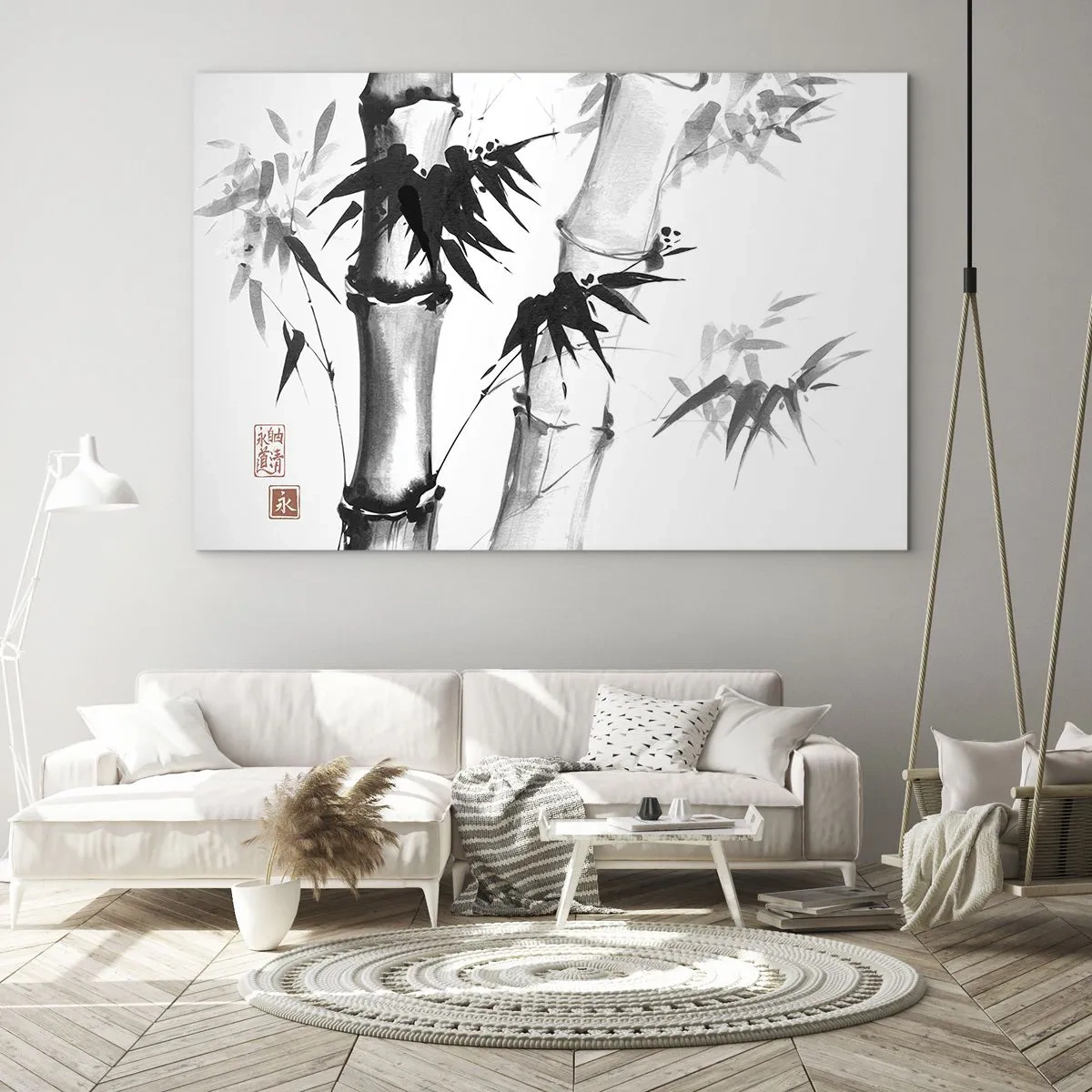 Glastavla - Bild på glas - Bambu i traditionell stil - 70x50cm - Inzoomad orient - Modern väggdekoration för vardagsrum och sovrum ARTTOR