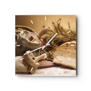 Väggklocka - Klocka på glas - Skivat bröd - 40x40 cm