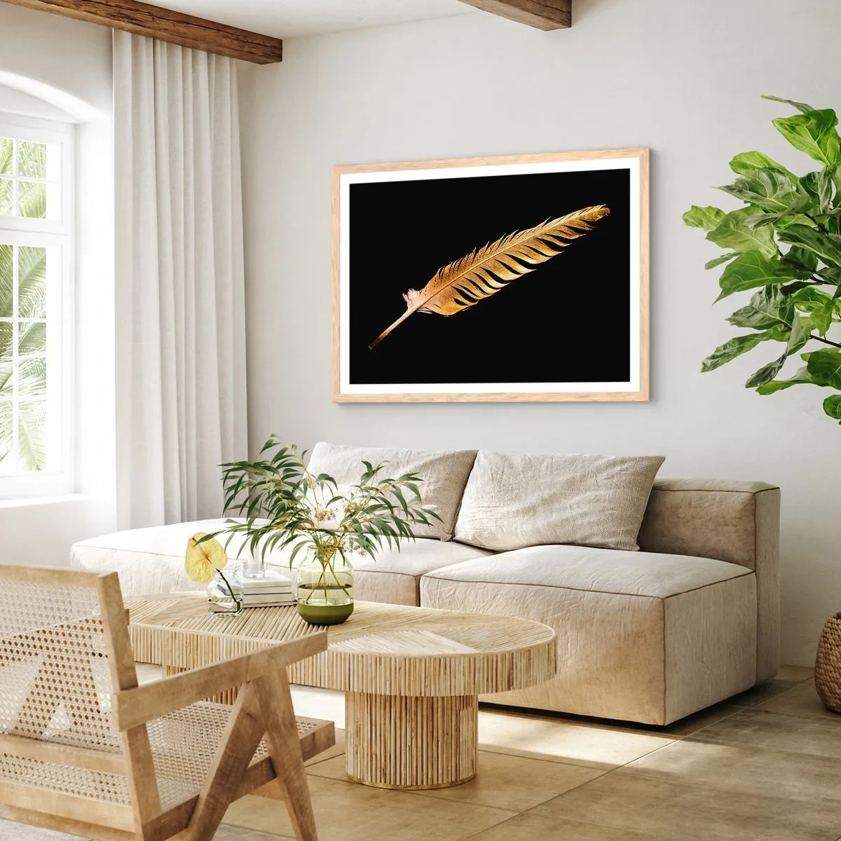 Affisch i ram av ljusek - Fjäder... - 50x40 cm