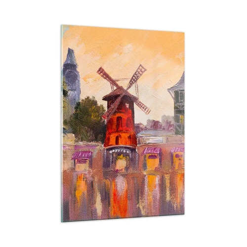 Glastavla - Bild på glas - Ikoner av Paris – Moulin Rouge - 50x70 cm