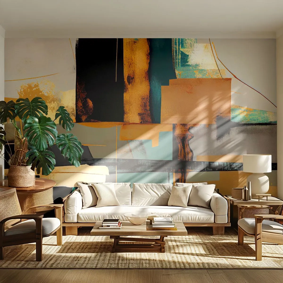 Fototapet Premium Canvas - Abstraktion - ljus och skugga - Abstraktion, Modern, Bit - 300x210 cm