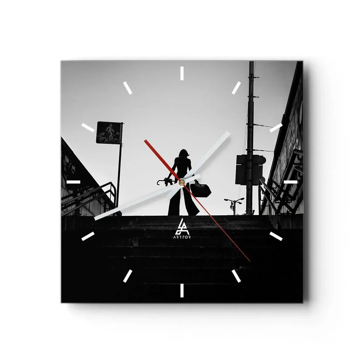 Väggklocka - Klocka på glas - Stadsvandring - 40x40 cm