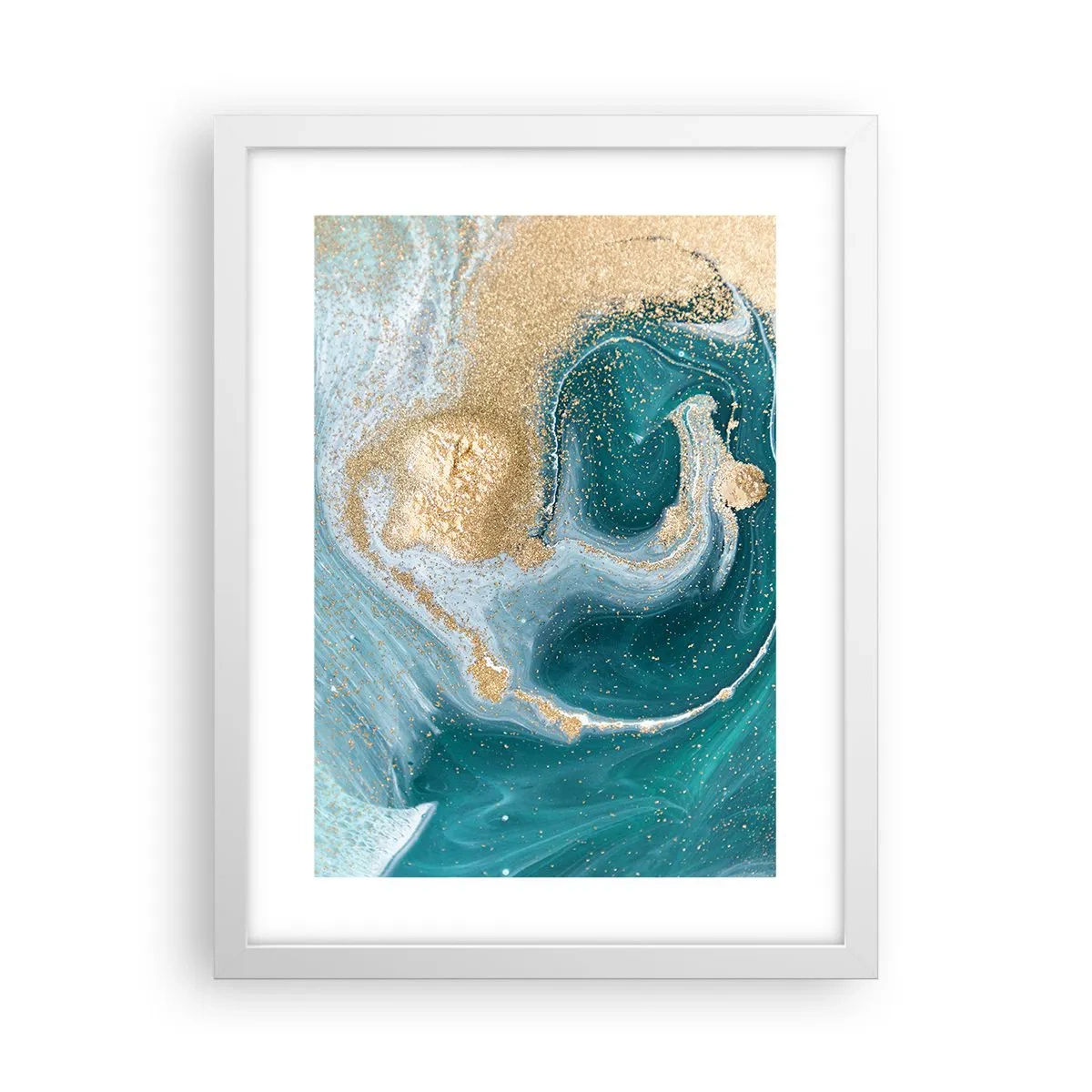 Affisch i vit ram - Guld- och turkosvirvel - 30x40 cm