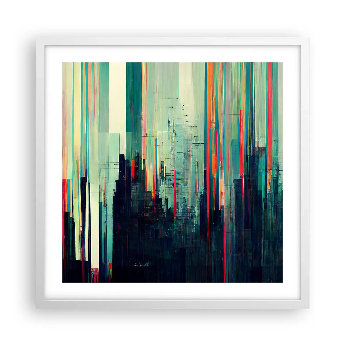 Affisch i vit ram - Futuristisk stad - 50x50 cm