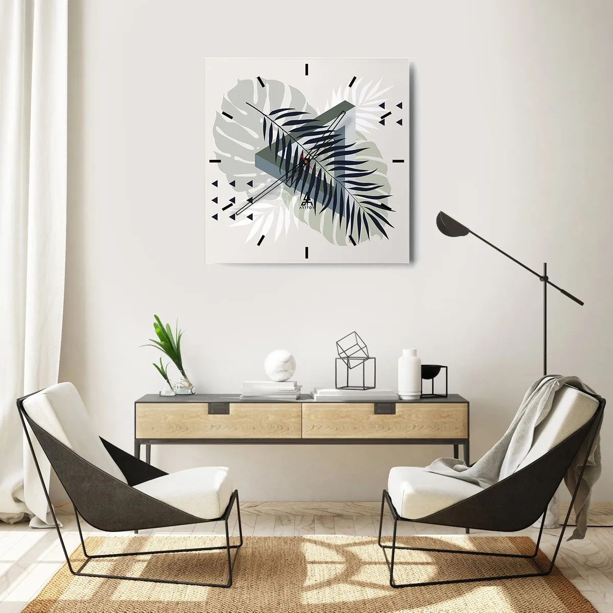 Väggklocka - Klocka på glas - Natur och geometri – två ordningar? - 30x30 cm