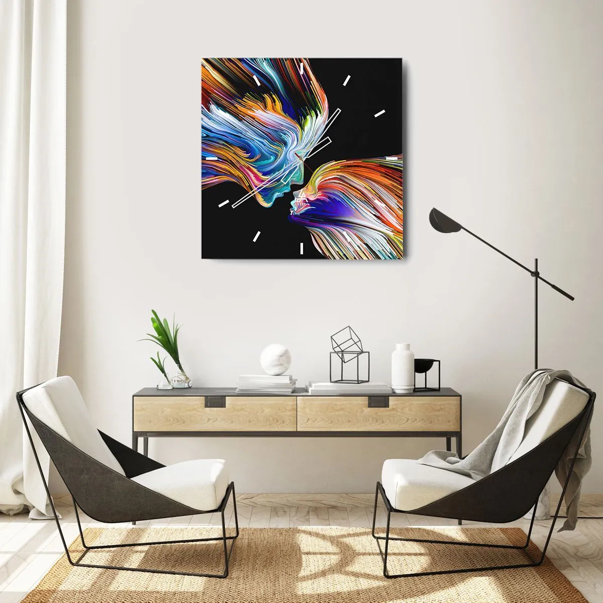 Väggklocka - Klocka på glas - Fusion av energi och ljus - 30x30 cm
