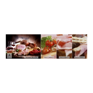 Provbit av fototapet Premium Canvas - Kulinarisk dröm med karaff - Gastronomi, Kött, Tomater - 100x30 cm