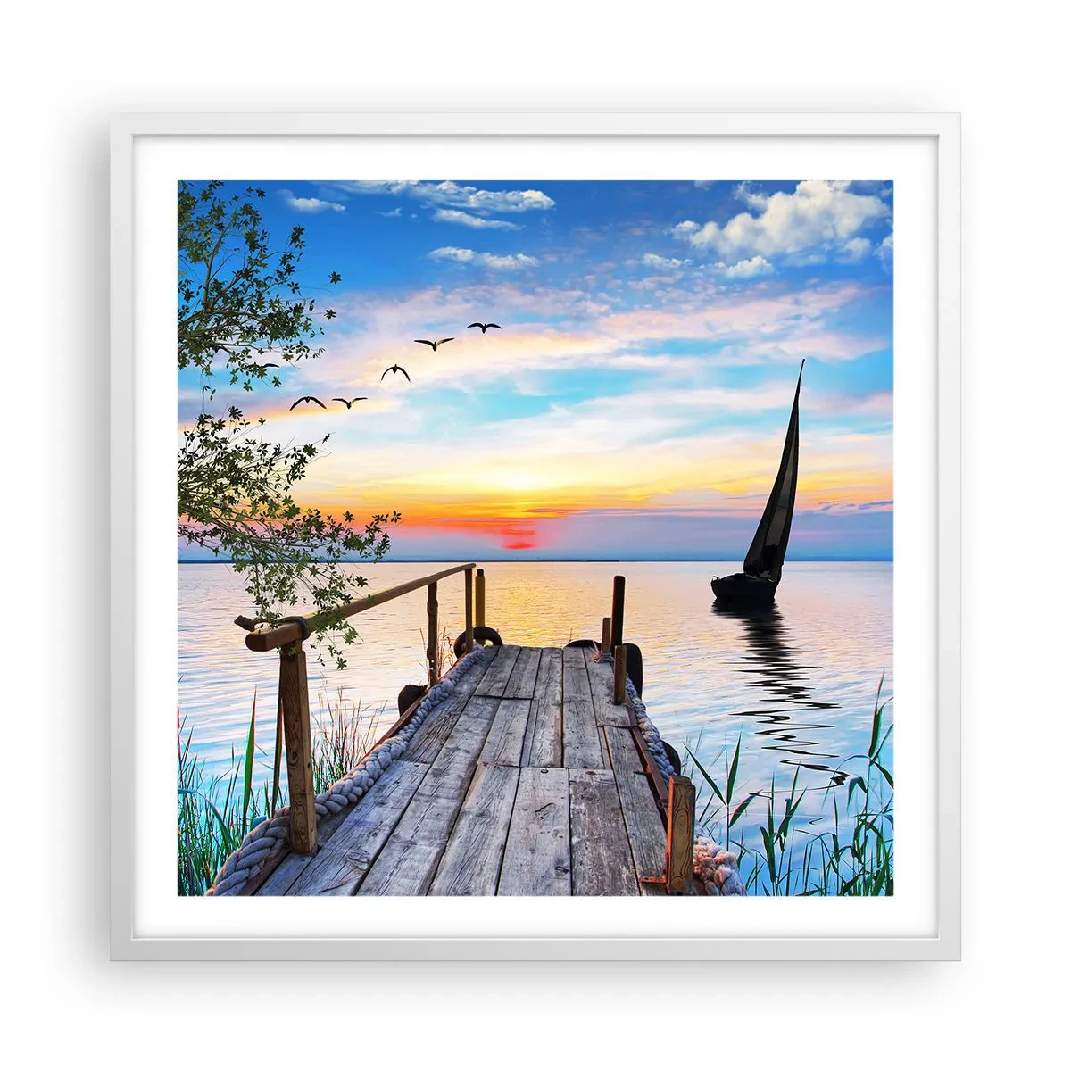 Affisch i vit ram - God kväll - 60x60 cm