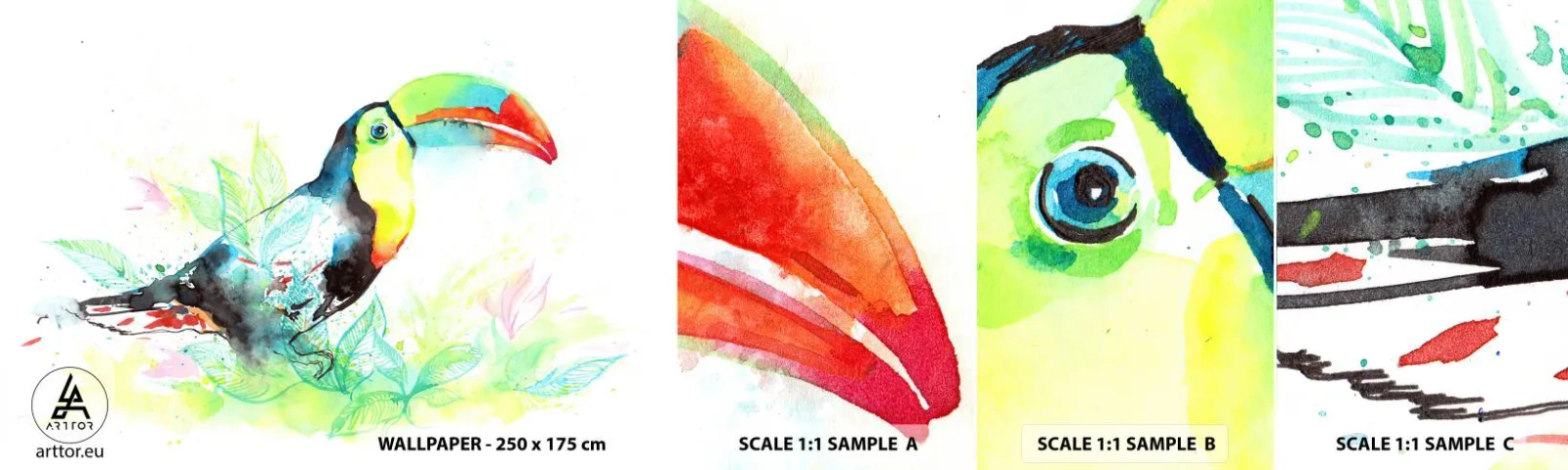 Fototapet Prov Standard Eco - Färgglad som Sydamerika - Fågel, Tukan, För barn - 100x30 cm