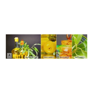 Provbit av fototapet Premium Sand - Stilleben med oliver och olivolja - Gastronomi, Oliver, Olja - 100x30 cm