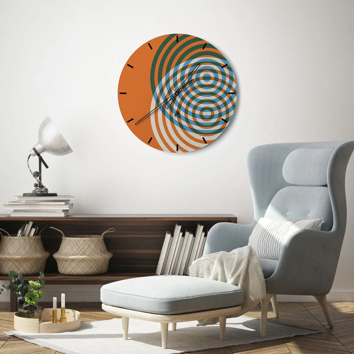 Väggklocka - Klocka på glas - Geometriskt mönster med koncentriska cirklar i varma färger - 30x30cm - Abstrakt cirkulär variation - Modern väggdekoration för vardagsrum, kök och sovrum ARTTOR