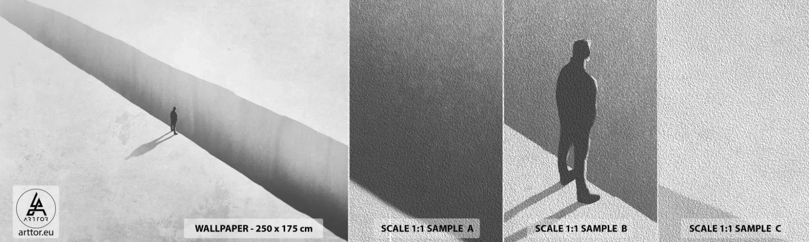 Provbit av fototapet Premium Sand - Tydligt mål - Avgrund, Minimalism, Man - 100x30 cm