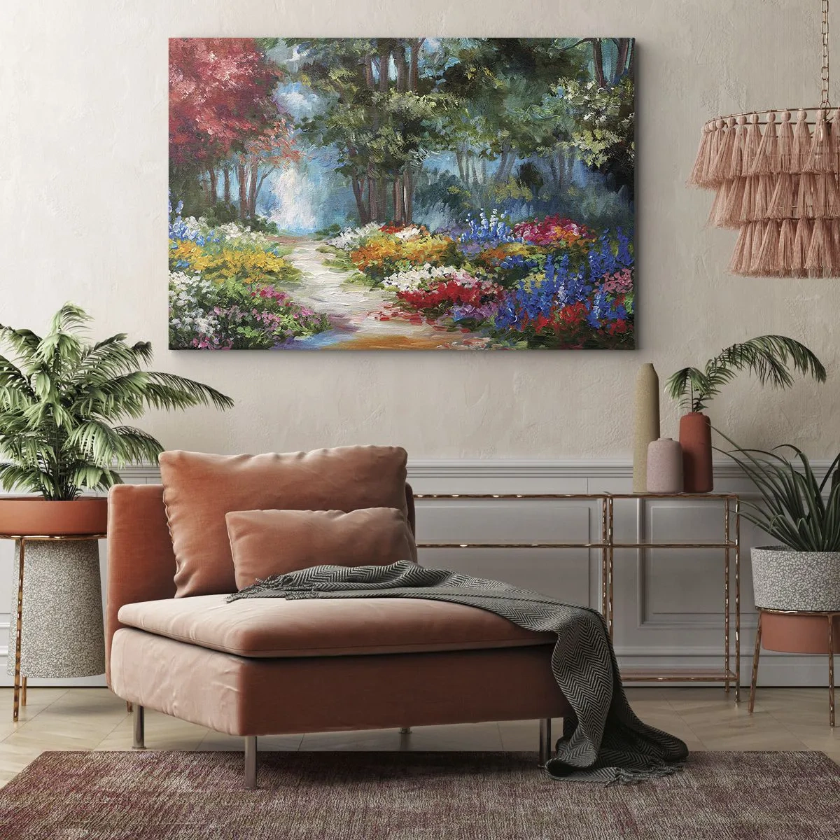 Canvastavla - Bild på duk - Skogsträdgård, blomskog - 100x70 cm